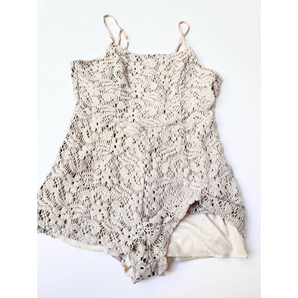 Sage Gray & Beige Blend Floral Crochet Lace Strappy Mini Romper Women's Small - Picture 4 of 9